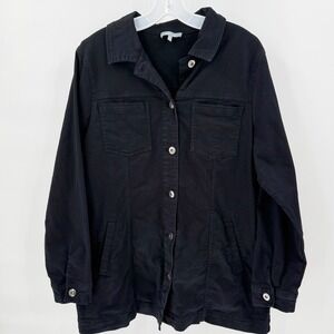 HABITAT Black Utility Jacket Women's Large Stretch Twill Button Front Longline